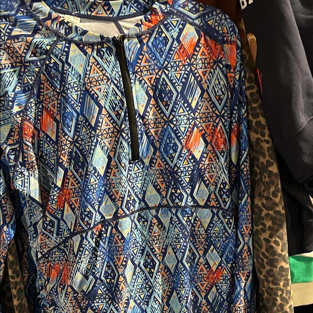 Ladies rash guard HALCURT size one X Geometric Blue and Orange Patterned Jacket